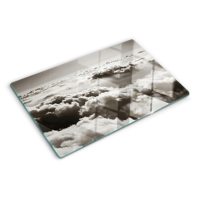 Tagliere in vetro temperato con decorazione a nuvole nei toni del grigio