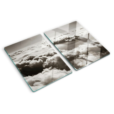 Tagliere in vetro temperato con decorazione a nuvole nei toni del grigio