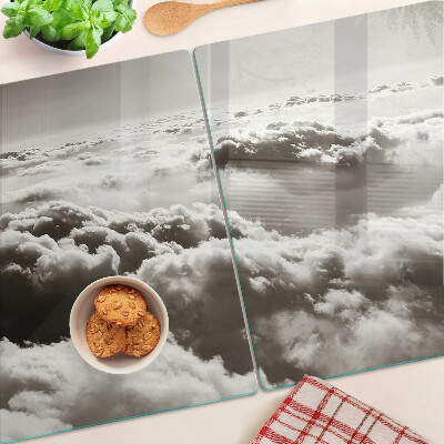 Tagliere in vetro temperato con decorazione a nuvole nei toni del grigio