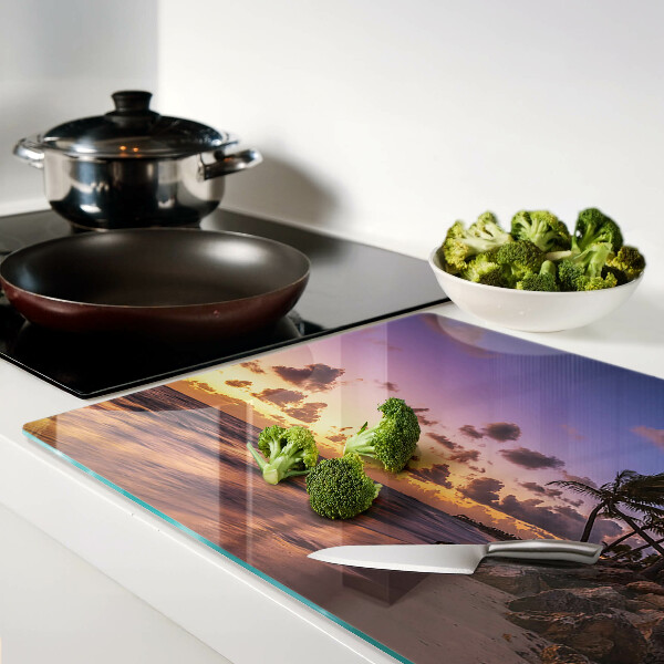 Tagliere in vetro con stampa 'Tramonto sulla spiaggia'