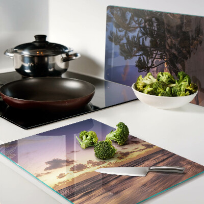 Tagliere in vetro con stampa 'Tramonto sulla spiaggia'