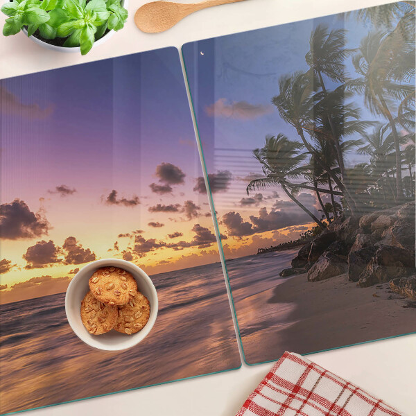 Tagliere in vetro con stampa 'Tramonto sulla spiaggia'