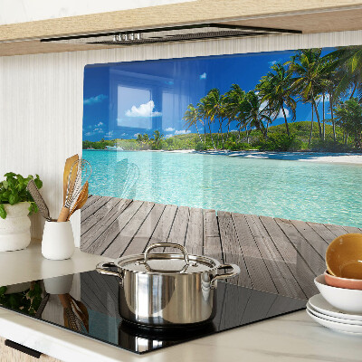 Tagliere in vetro temperato con motivo spiaggia tropicale con palme