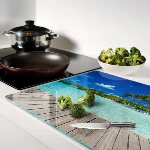 Tagliere in vetro temperato con motivo spiaggia tropicale con palme