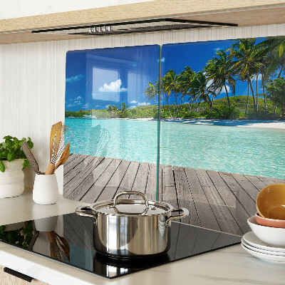 Tagliere in vetro temperato con motivo spiaggia tropicale con palme