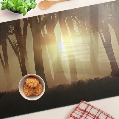 Tagliere in vetro temperato Tramonto nel bosco