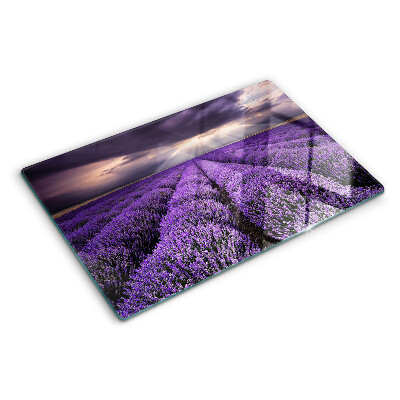 Tagliere in vetro Campo di lavanda con tramonto