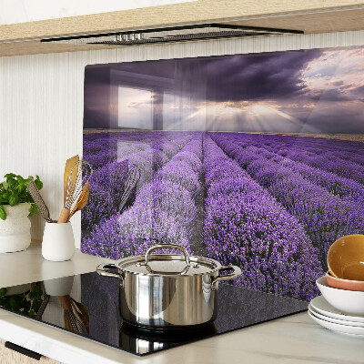 Tagliere in vetro con stampa a motivo campo di lavanda al tramonto