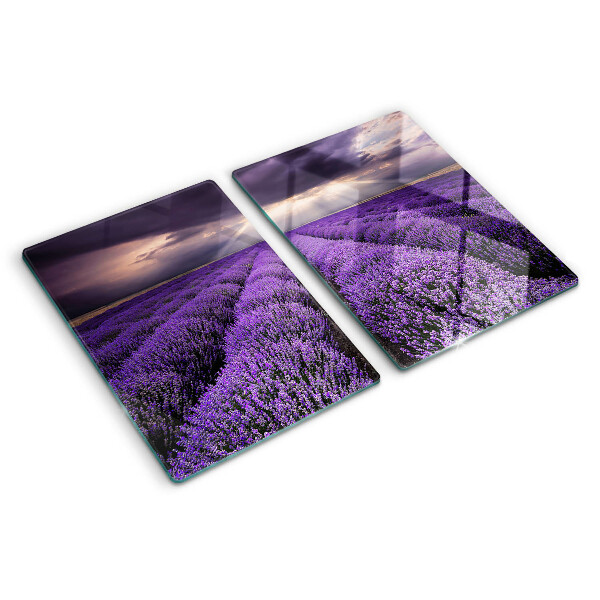 Tagliere in vetro Campo di lavanda con tramonto