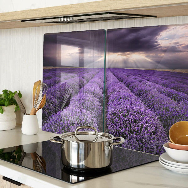 Tagliere in vetro con stampa a motivo campo di lavanda al tramonto