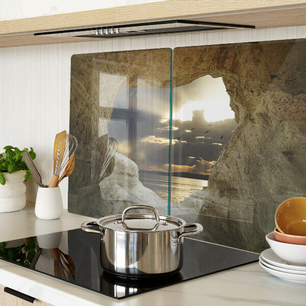 Tagliere in vetro temperato con stampa raffigurante la vista sul mare attraverso una grotta