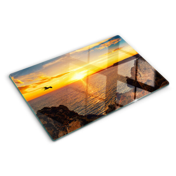 Tagliere in vetro temperato con stampa «Tramonto sul mare»