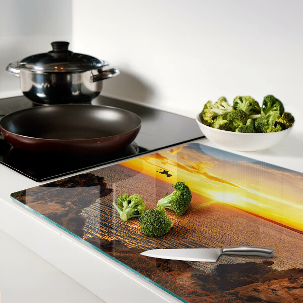 Tagliere in vetro temperato con stampa «Tramonto sul mare»