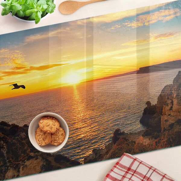 Tagliere in vetro temperato con stampa «Tramonto sul mare»