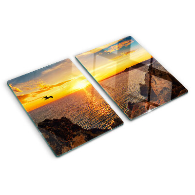 Tagliere in vetro temperato con stampa «Tramonto sul mare»