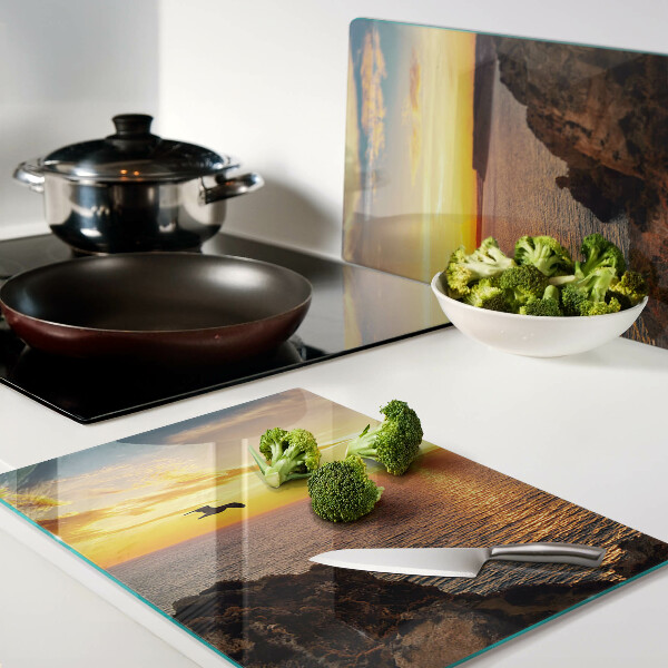 Tagliere in vetro temperato con stampa «Tramonto sul mare»