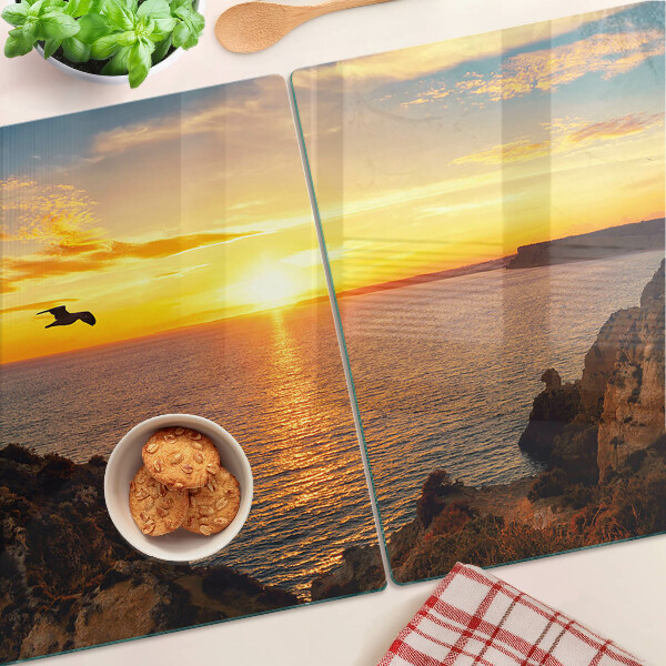 Tagliere in vetro temperato con stampa «Tramonto sul mare»