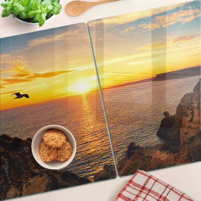 Tagliere in vetro temperato con stampa «Tramonto sul mare»