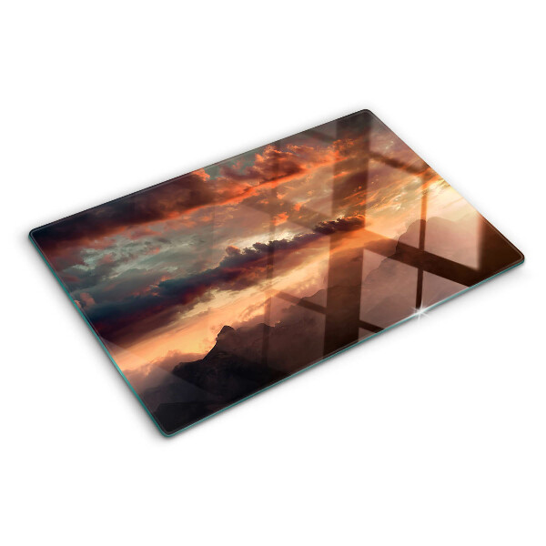 Tagliere in vetro temperato Tramonto sulle montagne