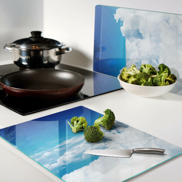 Tagliere in vetro con motivo cielo e nuvole