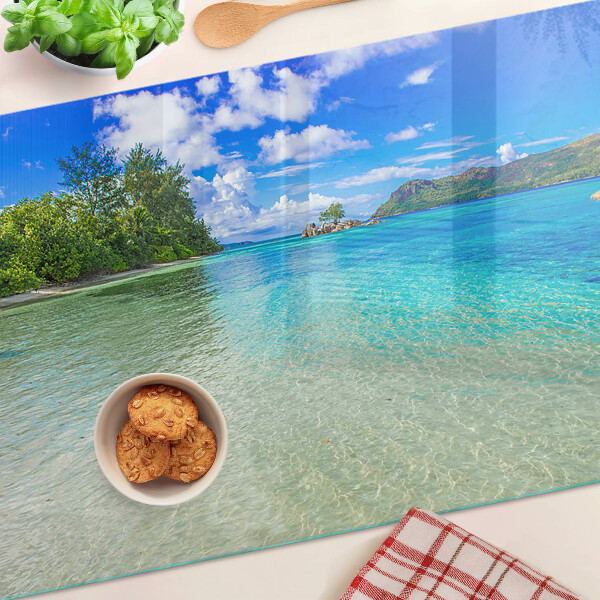 Tagliere in vetro con stampa Spiaggia tropicale e acqua azzurra