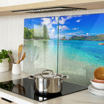 Tagliere in vetro con stampa Spiaggia tropicale e acqua azzurra