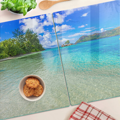 Tagliere in vetro con stampa Spiaggia tropicale e acqua azzurra