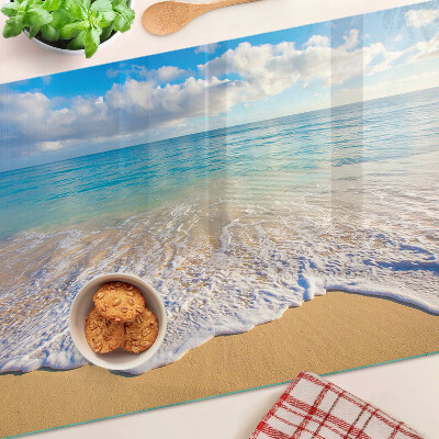 Tagliere in vetro temperato con decoro spiaggia con onde e nuvole