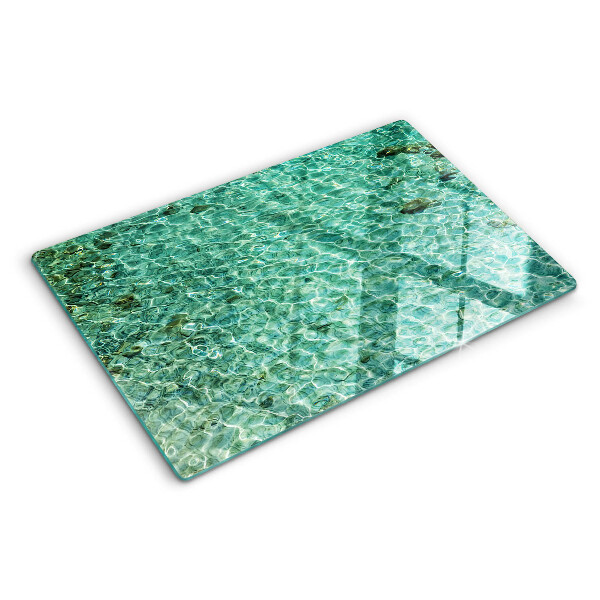 Tagliere in vetro con motivo acqua a effetto piscina