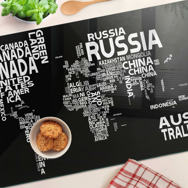 Tagliere in vetro temperato Mappa del mondo con nomi dei paesi