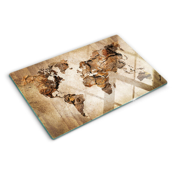 Tagliere in vetro con stampa a mappa del mondo in stile vintage