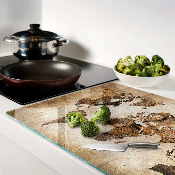 Tagliere in vetro con stampa a mappa del mondo in stile vintage