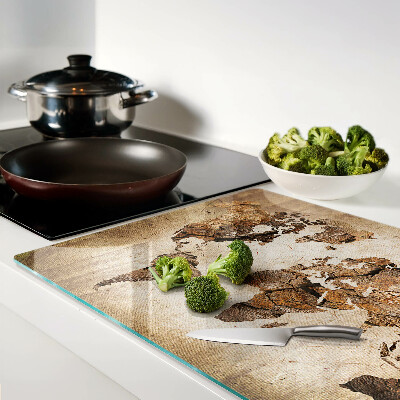 Tagliere in vetro con stampa a mappa del mondo in stile vintage