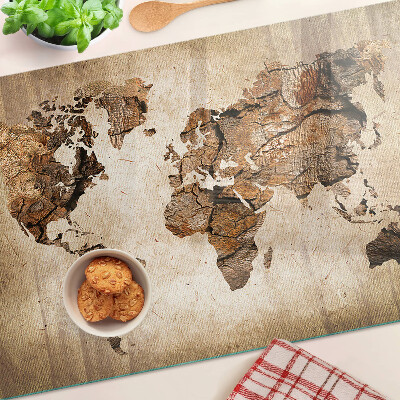 Tagliere in vetro con stampa a mappa del mondo in stile vintage
