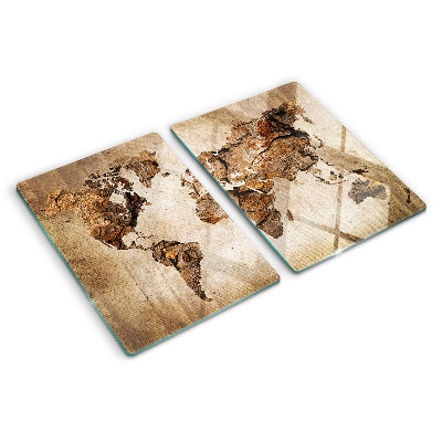 Tagliere in vetro con stampa a mappa del mondo in stile vintage