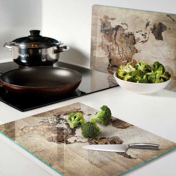 Tagliere in vetro con stampa a mappa del mondo in stile vintage