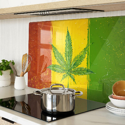 Tagliere in vetro temperato con stampa di foglia di canapa su sfondo colorato