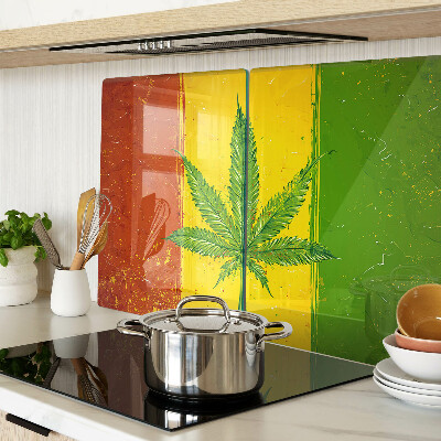 Tagliere in vetro temperato con stampa di foglia di canapa su sfondo colorato