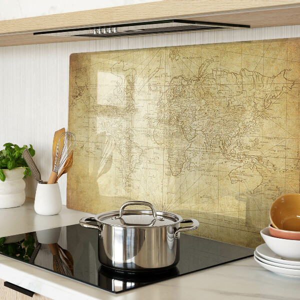 Tagliere in vetro temperato con stampa della vecchia mappa del mondo