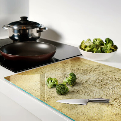 Tagliere in vetro temperato con stampa della vecchia mappa del mondo