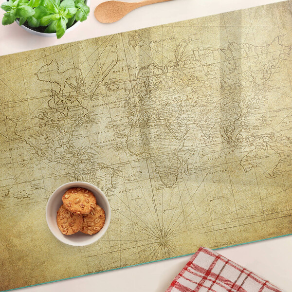 Tagliere in vetro temperato con stampa della vecchia mappa del mondo