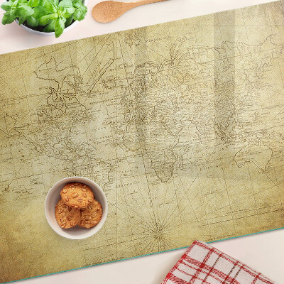Tagliere in vetro temperato con stampa della vecchia mappa del mondo