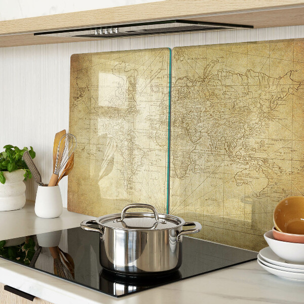 Tagliere in vetro temperato con stampa della vecchia mappa del mondo