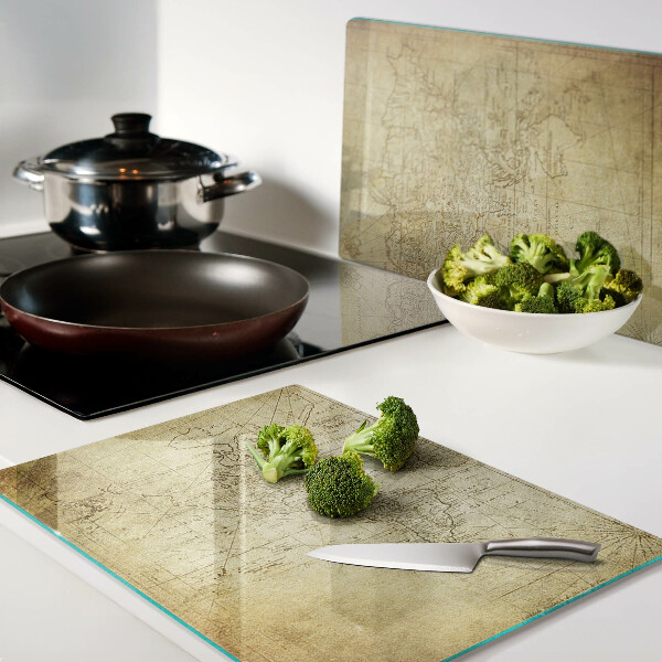 Tagliere in vetro temperato con stampa della vecchia mappa del mondo