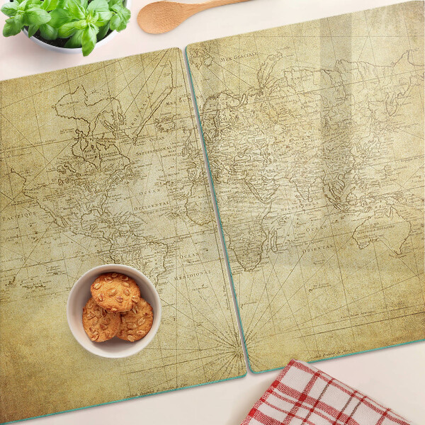 Tagliere in vetro temperato con stampa della vecchia mappa del mondo