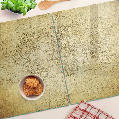 Tagliere in vetro temperato con stampa della vecchia mappa del mondo