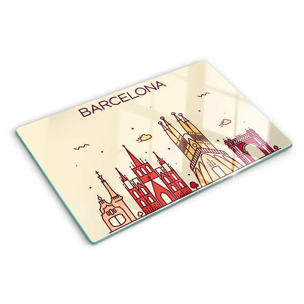 Tagliere in vetro temperato con stampa raffigurante Barcellona e la sua architettura