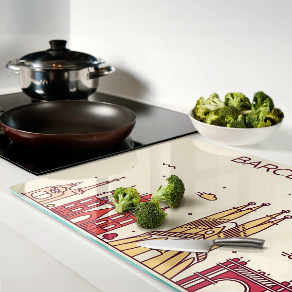 Tagliere in vetro temperato con stampa raffigurante Barcellona e la sua architettura