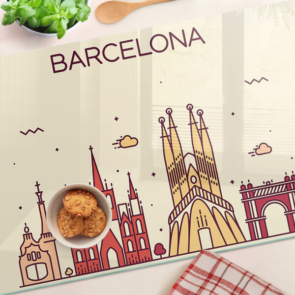 Tagliere in vetro temperato con stampa raffigurante Barcellona e la sua architettura