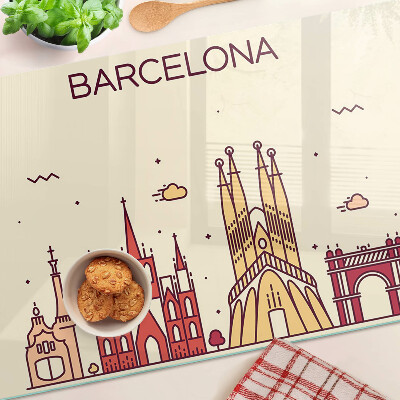 Tagliere in vetro temperato con stampa raffigurante Barcellona e la sua architettura